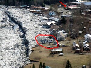 floood_downtown_eagle_city Customs House circled and General Store arrow